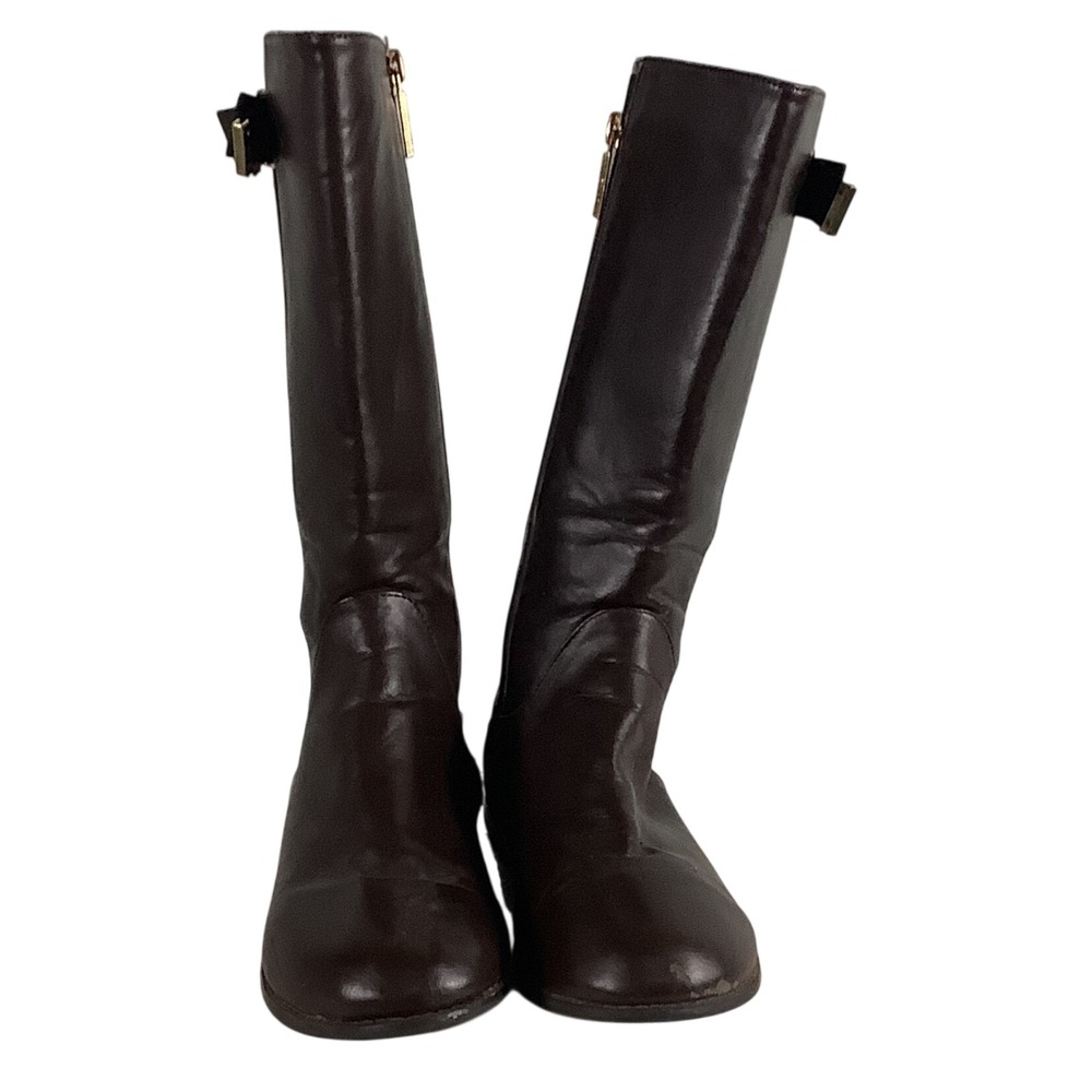 Michael Kors Emma Valley Brown Tall Riding Boots Girls Size4 Bow Detail Gold Zip